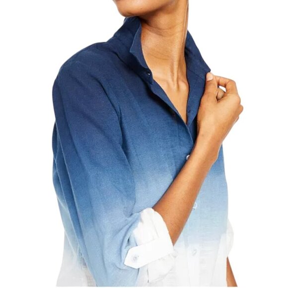 INC International Concepts Blue Cotton Long Sleeve Summer Blouse, M - Picture 10 of 10